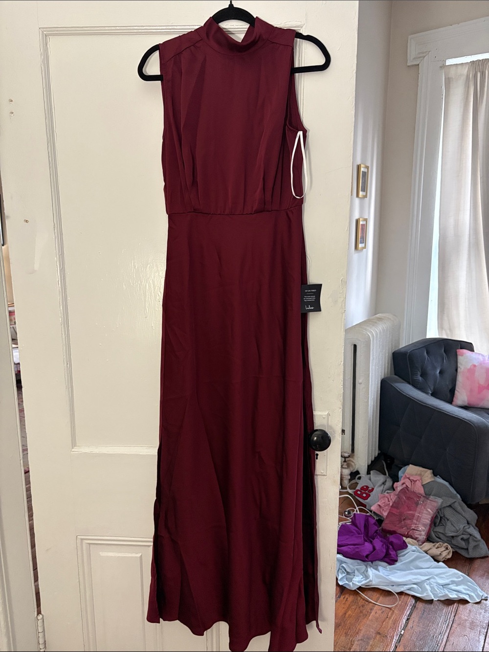 Lulu's Sleeveless Mock Neck Maxi Dress in Burgundy